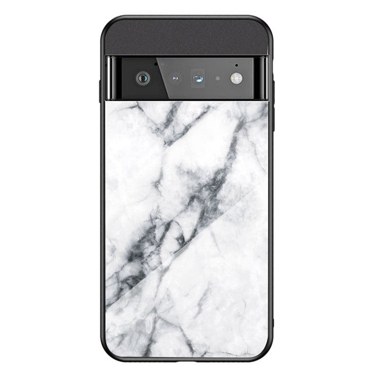 Marbling Pattern Shock-Proof Tempered Glass Cell Phone Cover for Google Pixel 6 Pro - White Marble