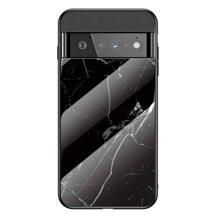 Marbling Pattern Shock-Proof Tempered Glass Cell Phone Cover for Google Pixel 6 Pro - Black Marble