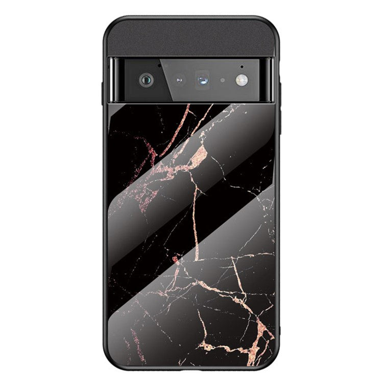 Marbling Pattern Shock-Proof Tempered Glass Cell Phone Cover for Google Pixel 6 Pro - Gold Black Marble