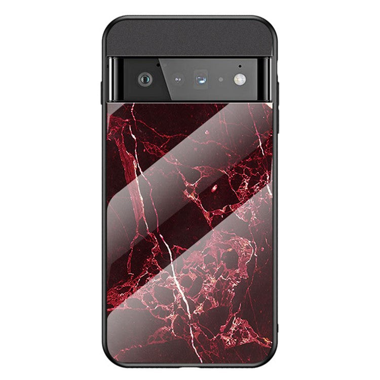 Marbling Pattern Shock-Proof Tempered Glass Cell Phone Cover for Google Pixel 6 Pro - Blood Red Marble