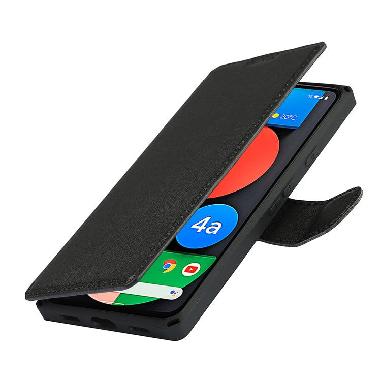 PU Leather Wallet Phone Cover with Wrist Strap for Google Pixel 4a - Black