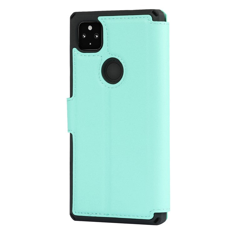 PU Leather Wallet Phone Cover with Wrist Strap for Google Pixel 4a - Cyan