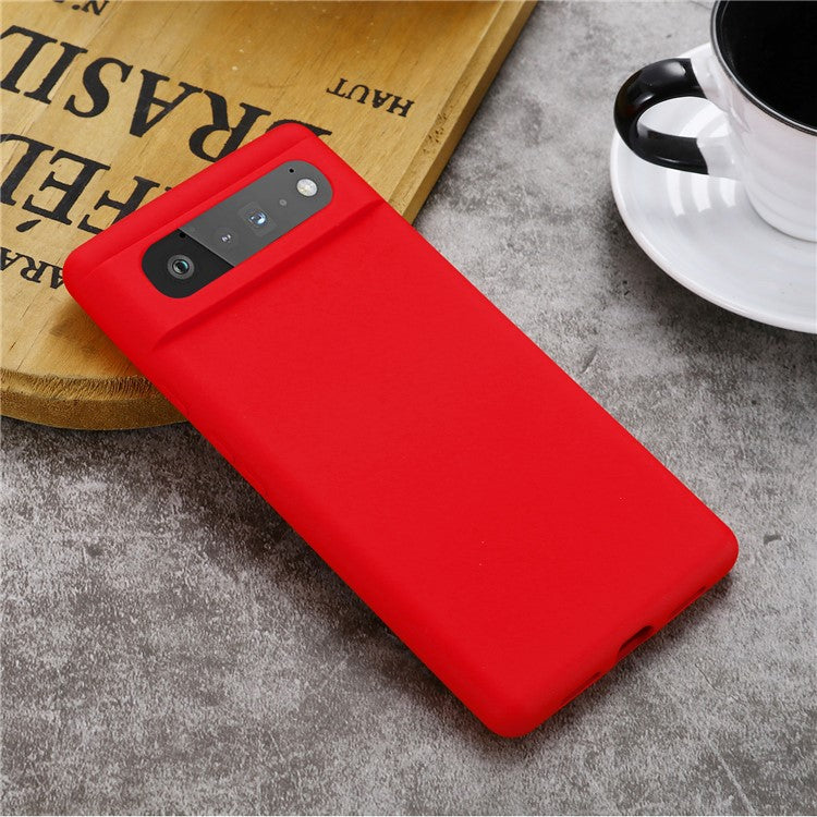 Mobile Phone Bag Case for Google Pixel 6 Liquid Silicone Shockproof Phone Cover with Strap - Red