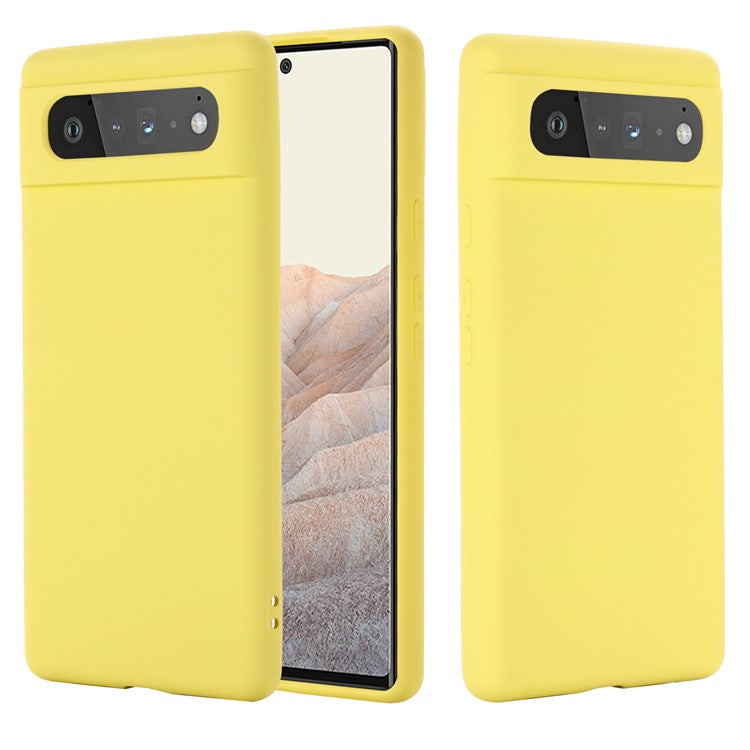 Mobile Phone Bag Case for Google Pixel 6 Liquid Silicone Shockproof Phone Cover with Strap - Yellow