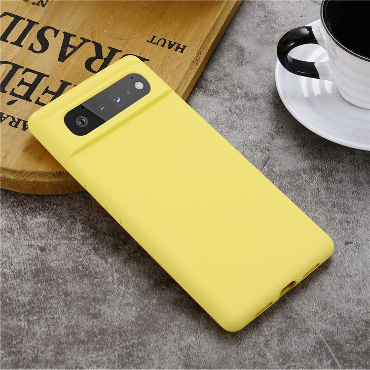 Mobile Phone Bag Case for Google Pixel 6 Liquid Silicone Shockproof Phone Cover with Strap - Yellow