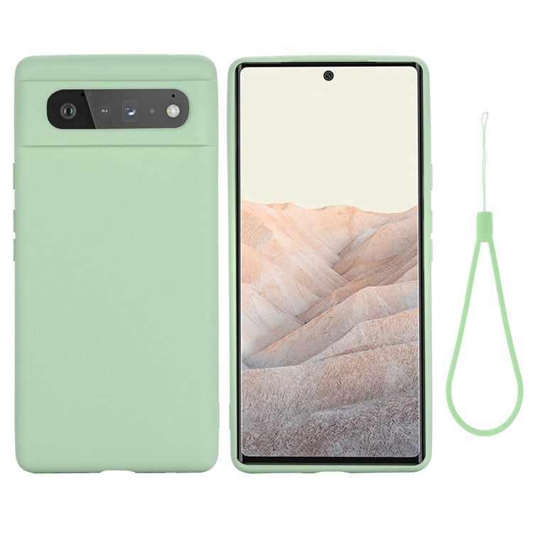 Mobile Phone Bag Case for Google Pixel 6 Liquid Silicone Shockproof Phone Cover with Strap - Green