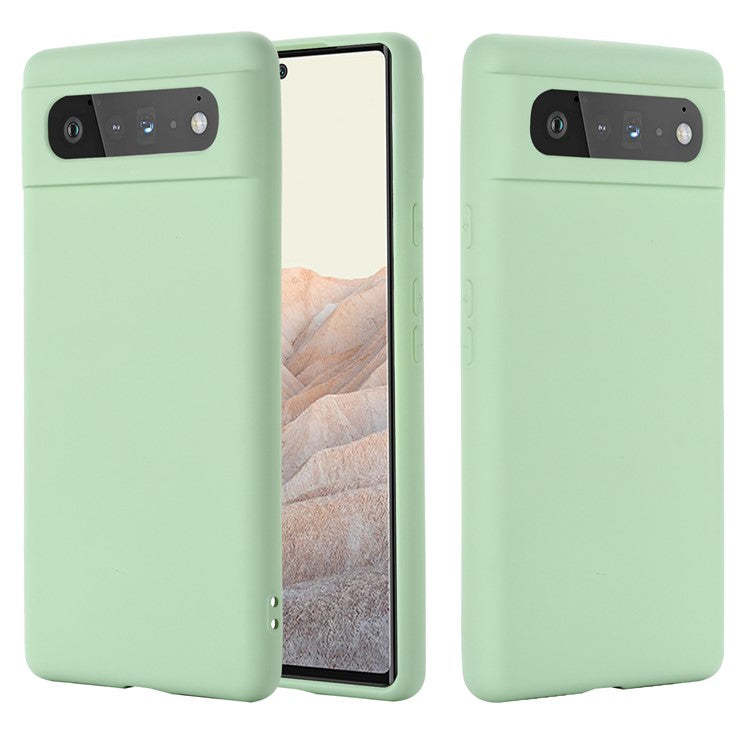 Mobile Phone Bag Case for Google Pixel 6 Liquid Silicone Shockproof Phone Cover with Strap - Green