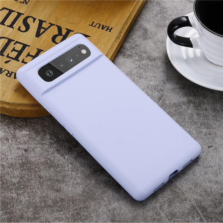 Mobile Phone Bag Case for Google Pixel 6 Liquid Silicone Shockproof Phone Cover with Strap - Purple