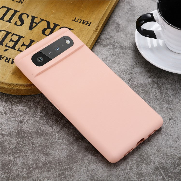 Mobile Phone Bag Case for Google Pixel 6 Liquid Silicone Shockproof Phone Cover with Strap - Pink