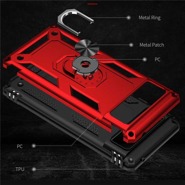 Military Grade PC + TPU Shockproof Hybrid Cover with Rotary Ring Kickstand for Google Pixel 6 - Red