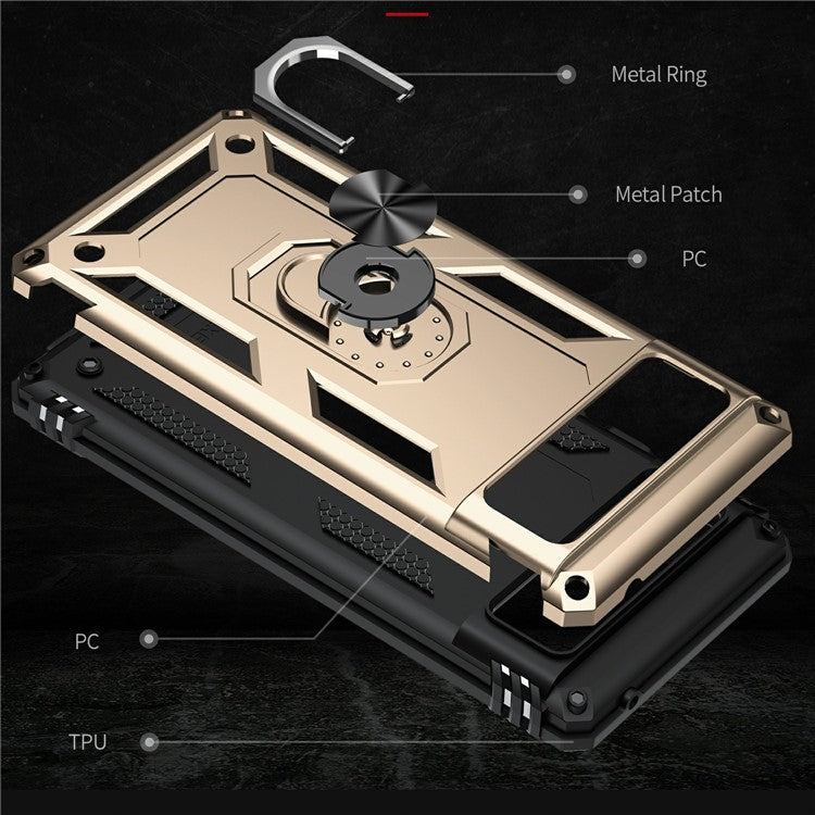 Military Grade PC + TPU Shockproof Hybrid Cover with Rotary Ring Kickstand for Google Pixel 6 - Gold