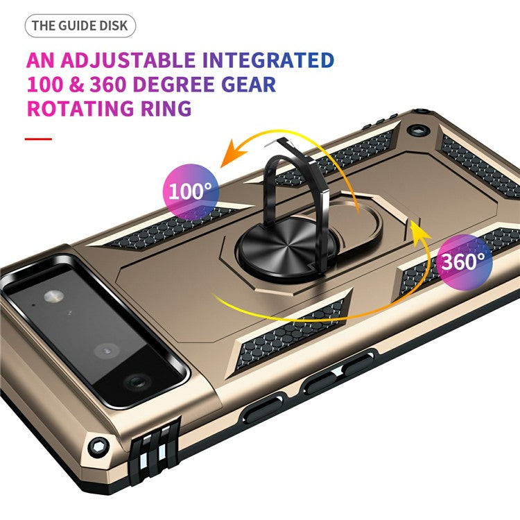 Military Grade PC + TPU Shockproof Hybrid Cover with Rotary Ring Kickstand for Google Pixel 6 - Gold