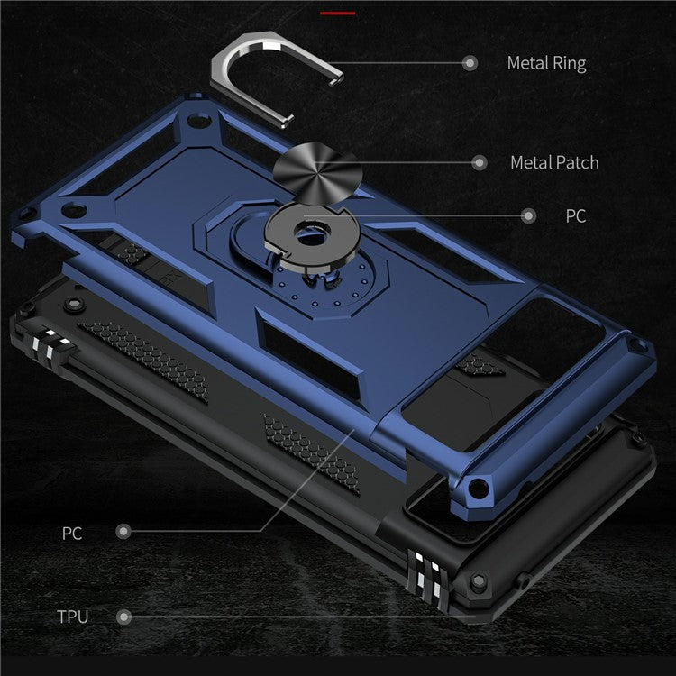 Military Grade PC + TPU Shockproof Hybrid Cover with Rotary Ring Kickstand for Google Pixel 6 - Blue