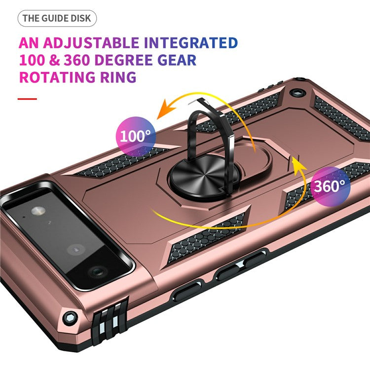 Military Grade PC + TPU Shockproof Hybrid Cover with Rotary Ring Kickstand for Google Pixel 6 - Rose Gold