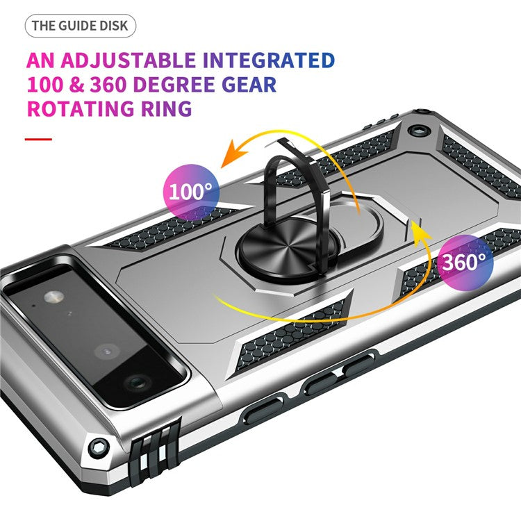 Military Grade PC + TPU Shockproof Hybrid Cover with Rotary Ring Kickstand for Google Pixel 6 - Silver