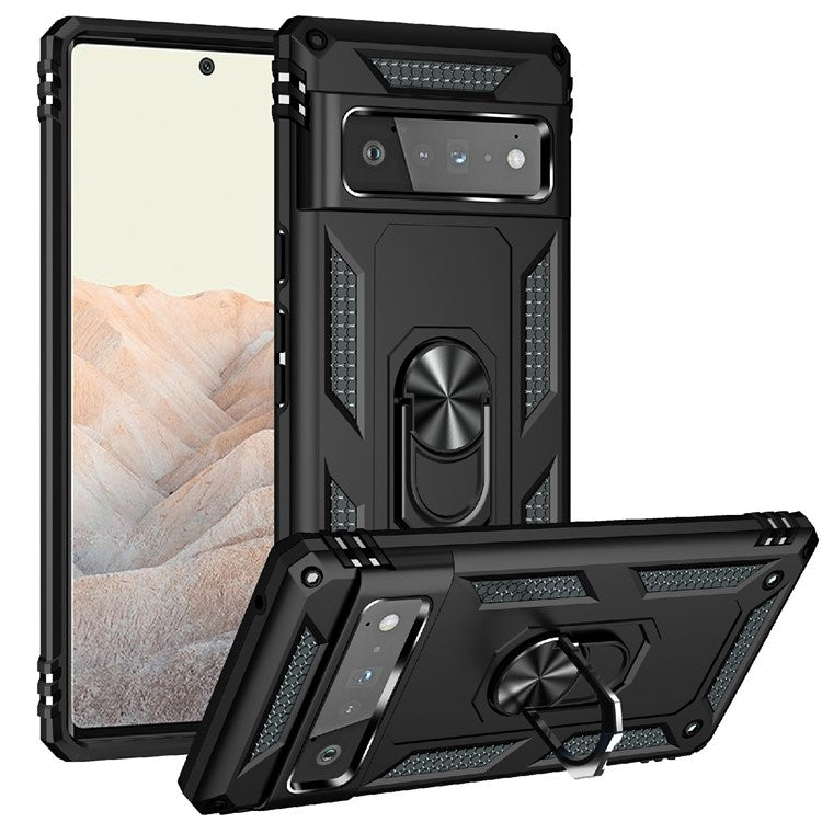 Military Grade Kickstand Design Shockproof PC TPU Hybrid Case Phone Shell for Google Pixel 6 Pro - Black