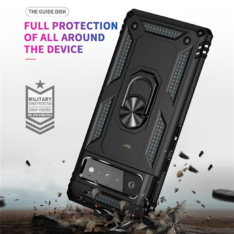 Military Grade Kickstand Design Shockproof PC TPU Hybrid Case Phone Shell for Google Pixel 6 Pro - Black