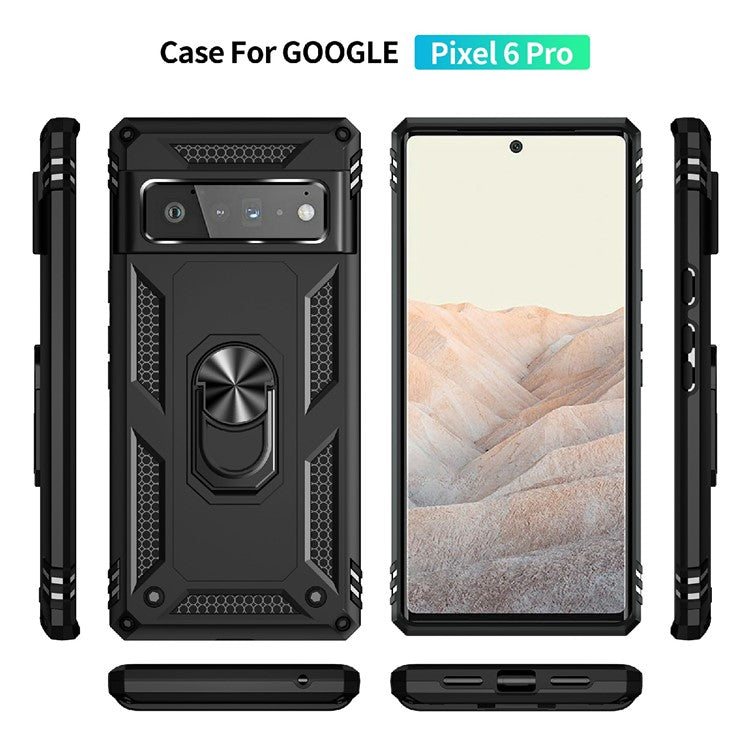 Military Grade Kickstand Design Shockproof PC TPU Hybrid Case Phone Shell for Google Pixel 6 Pro - Black