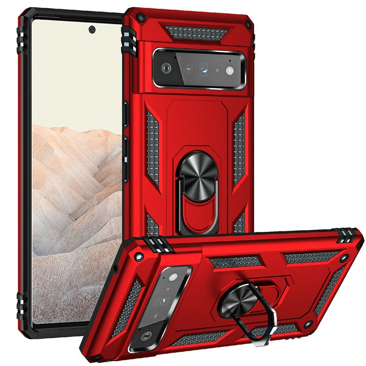 Military Grade Kickstand Design Shockproof PC TPU Hybrid Case Phone Shell for Google Pixel 6 Pro - Red