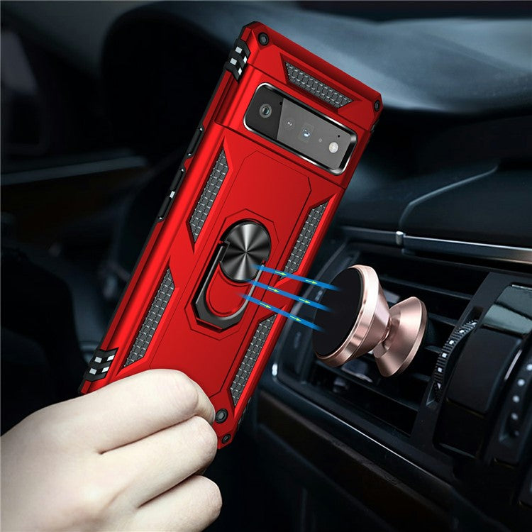 Military Grade Kickstand Design Shockproof PC TPU Hybrid Case Phone Shell for Google Pixel 6 Pro - Red