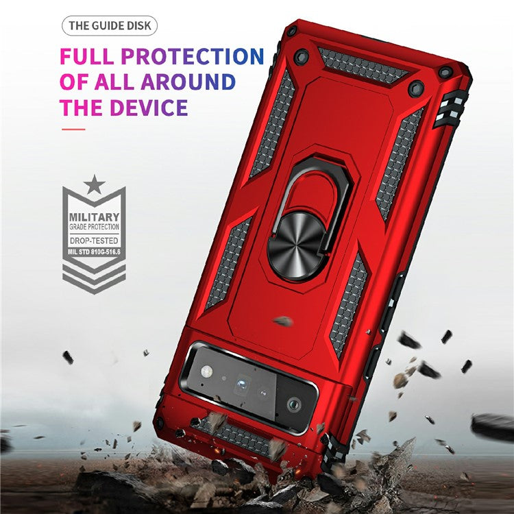 Military Grade Kickstand Design Shockproof PC TPU Hybrid Case Phone Shell for Google Pixel 6 Pro - Red