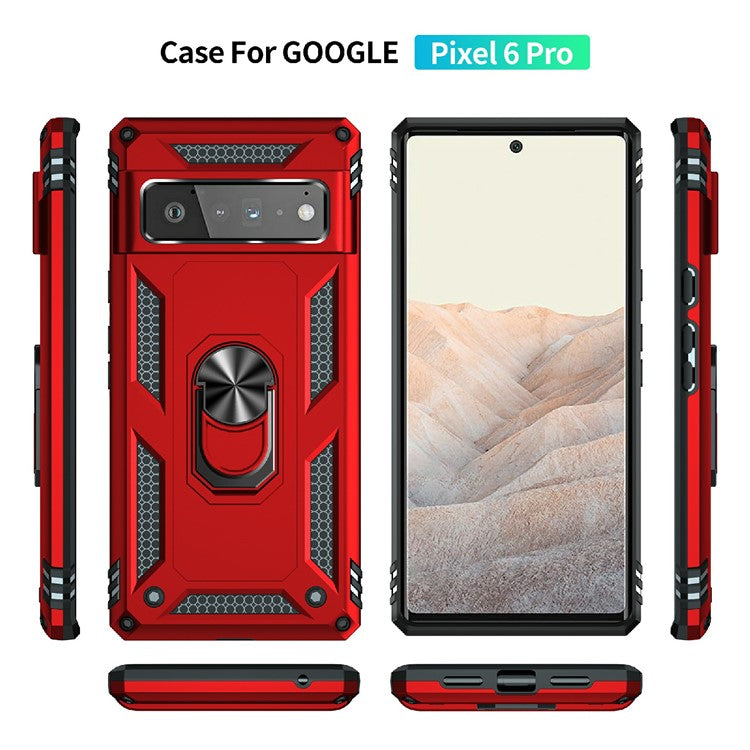 Military Grade Kickstand Design Shockproof PC TPU Hybrid Case Phone Shell for Google Pixel 6 Pro - Red