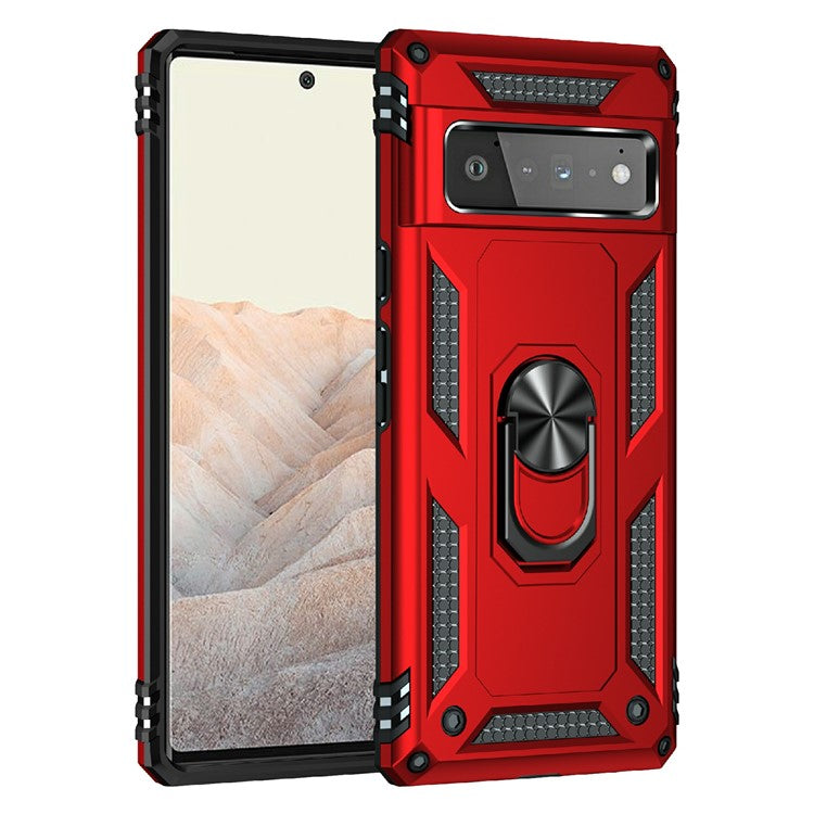 Military Grade Kickstand Design Shockproof PC TPU Hybrid Case Phone Shell for Google Pixel 6 Pro - Red