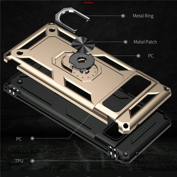 Military Grade Kickstand Design Shockproof PC TPU Hybrid Case Phone Shell for Google Pixel 6 Pro - Gold