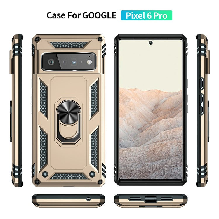 Military Grade Kickstand Design Shockproof PC TPU Hybrid Case Phone Shell for Google Pixel 6 Pro - Gold