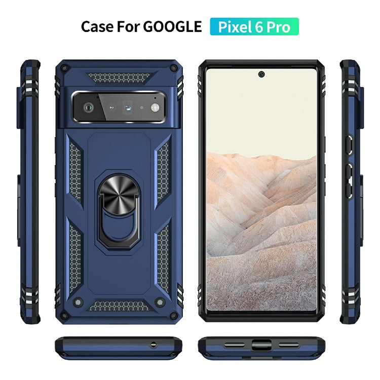 Military Grade Kickstand Design Shockproof PC TPU Hybrid Case Phone Shell for Google Pixel 6 Pro - Blue