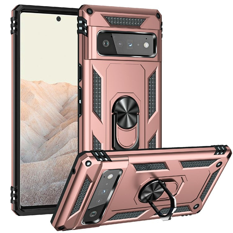 Military Grade Kickstand Design Shockproof PC TPU Hybrid Case Phone Shell for Google Pixel 6 Pro - Rose Gold