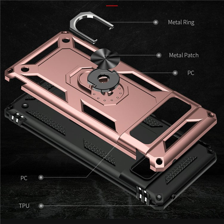 Military Grade Kickstand Design Shockproof PC TPU Hybrid Case Phone Shell for Google Pixel 6 Pro - Rose Gold