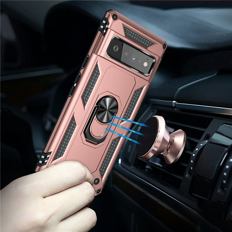 Military Grade Kickstand Design Shockproof PC TPU Hybrid Case Phone Shell for Google Pixel 6 Pro - Rose Gold