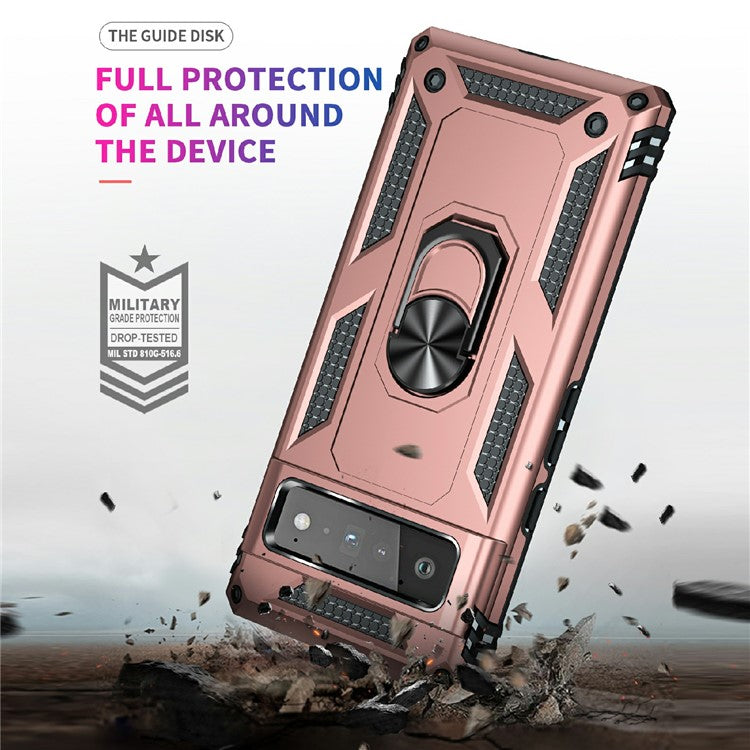 Military Grade Kickstand Design Shockproof PC TPU Hybrid Case Phone Shell for Google Pixel 6 Pro - Rose Gold