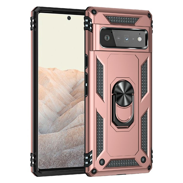 Military Grade Kickstand Design Shockproof PC TPU Hybrid Case Phone Shell for Google Pixel 6 Pro - Rose Gold