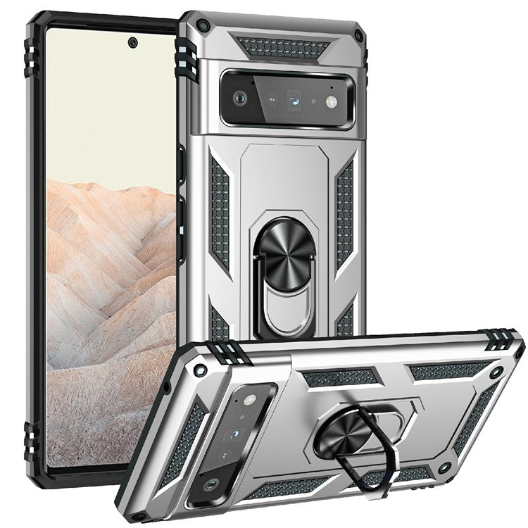 Military Grade Kickstand Design Shockproof PC TPU Hybrid Case Phone Shell for Google Pixel 6 Pro - Silver