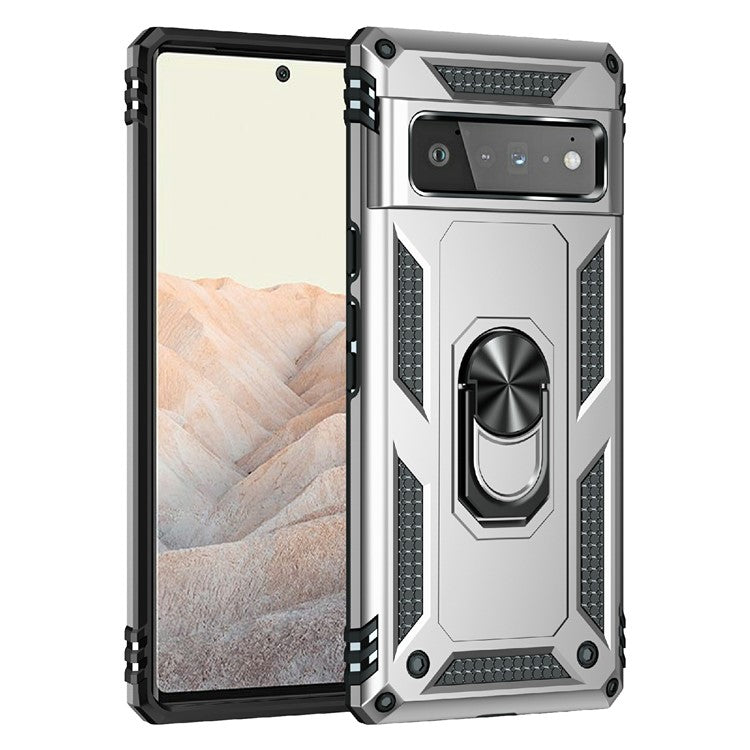 Military Grade Kickstand Design Shockproof PC TPU Hybrid Case Phone Shell for Google Pixel 6 Pro - Silver