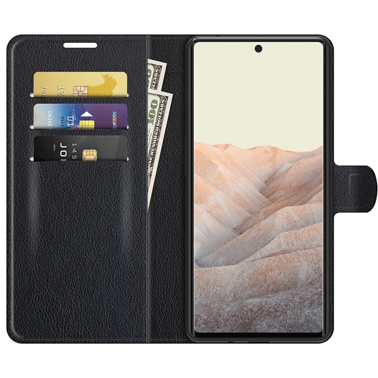 Magnetic Design Litchi Texture Horizontal Flip PU Leather + TPU Full Coverage Stand Wallet Case for Google Pixel 6 - Black