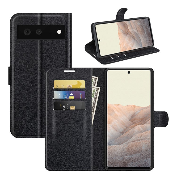 Magnetic Design Litchi Texture Horizontal Flip PU Leather + TPU Full Coverage Stand Wallet Case for Google Pixel 6 - Black