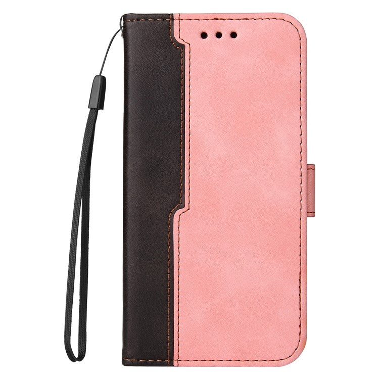 Two-Color Style Magnetic Soft TPU + PU Shockproof Flip Cover Wallet with Strap for Google Pixel 6 - Pink