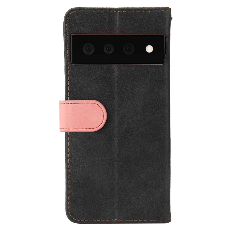 Two-Color Style Magnetic Soft TPU + PU Shockproof Flip Cover Wallet with Strap for Google Pixel 6 - Pink