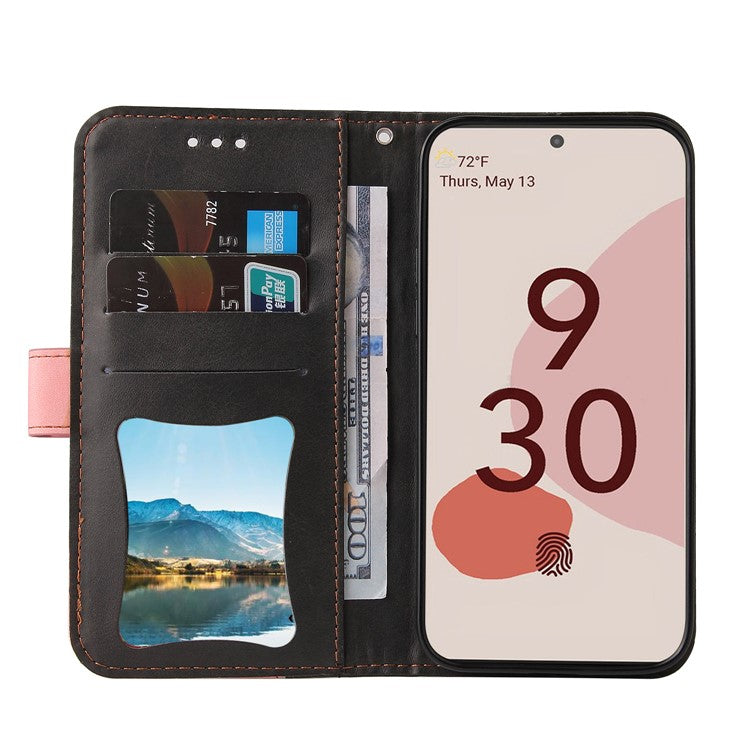 Two-Color Style Magnetic Soft TPU + PU Shockproof Flip Cover Wallet with Strap for Google Pixel 6 - Pink