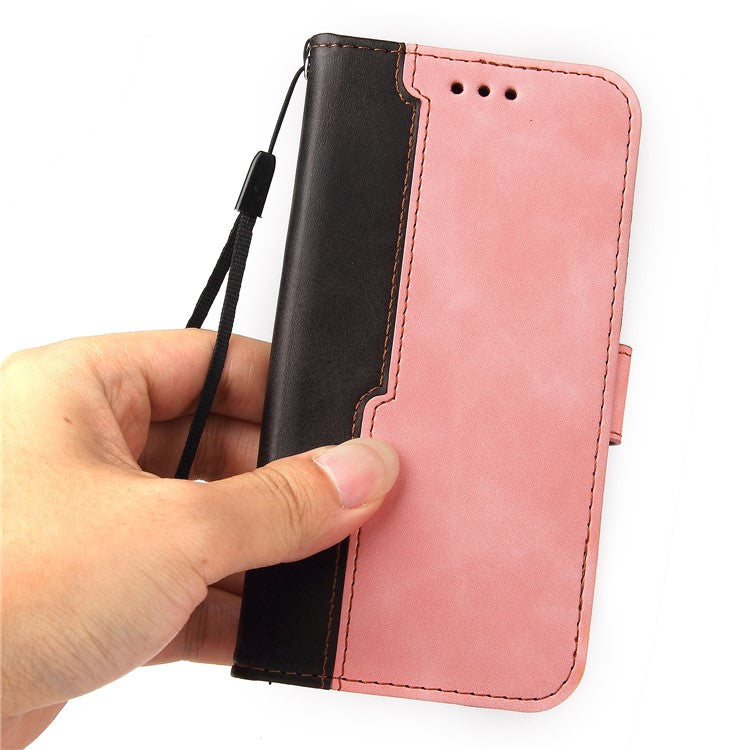 Two-Color Style Magnetic Soft TPU + PU Shockproof Flip Cover Wallet with Strap for Google Pixel 6 - Pink