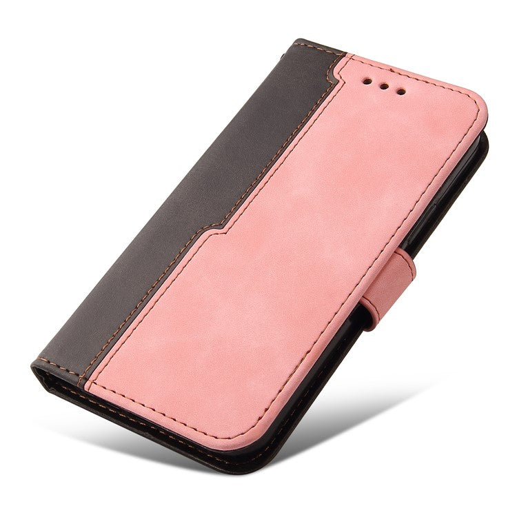 Two-Color Style Magnetic Soft TPU + PU Shockproof Flip Cover Wallet with Strap for Google Pixel 6 - Pink