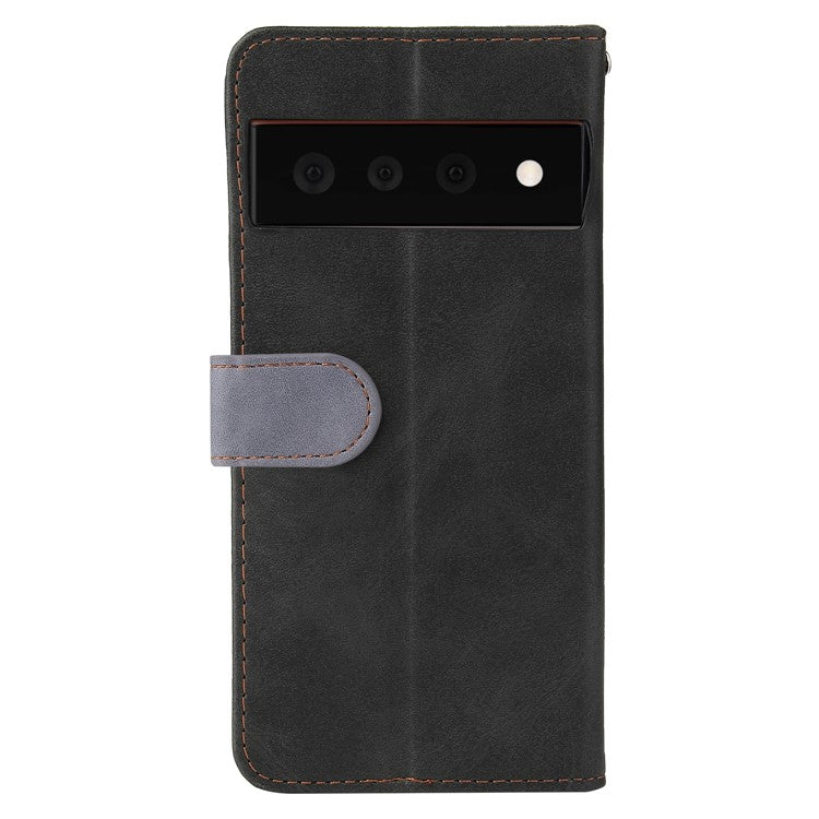 Two-Color Style Magnetic Soft TPU + PU Shockproof Flip Cover Wallet with Strap for Google Pixel 6 - Grey