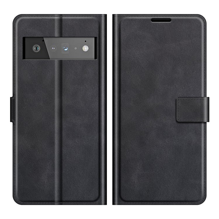 PU Leather Flip Folio Stand Magnetic Closure Shockproof Wallet Case for Google Pixel 6 Pro - Black