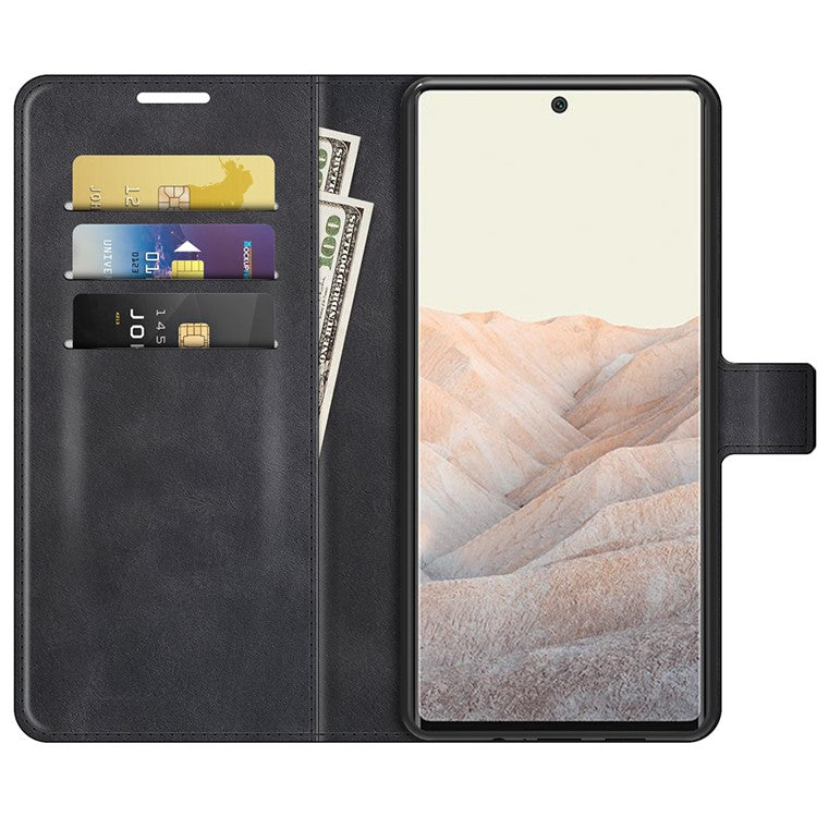 PU Leather Flip Folio Stand Magnetic Closure Shockproof Wallet Case for Google Pixel 6 Pro - Black