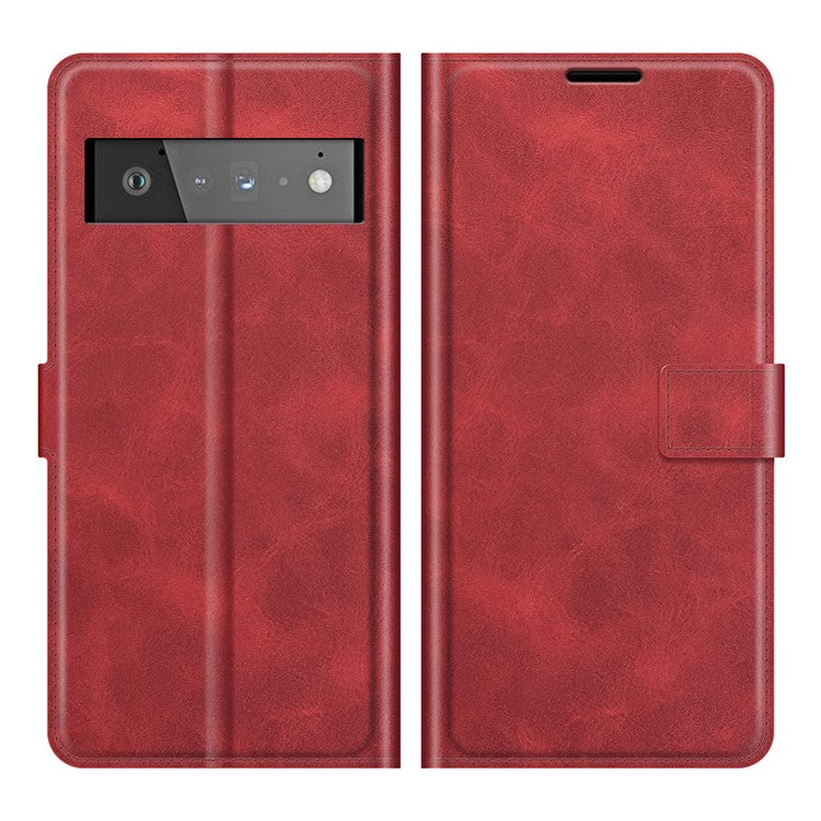 PU Leather Flip Folio Stand Magnetic Closure Shockproof Wallet Case for Google Pixel 6 Pro - Red