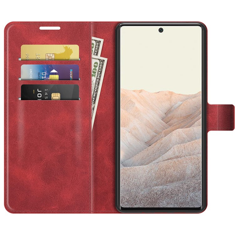 PU Leather Flip Folio Stand Magnetic Closure Shockproof Wallet Case for Google Pixel 6 Pro - Red