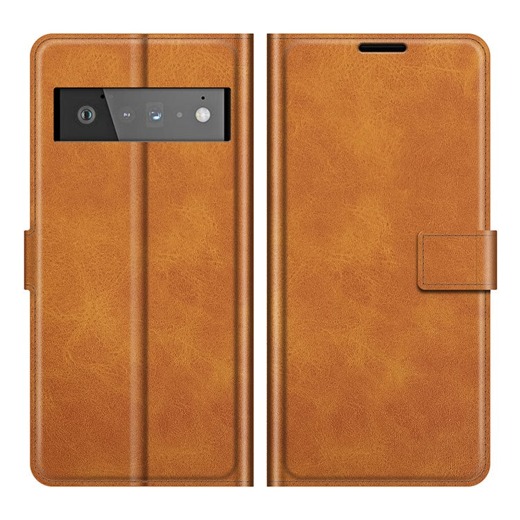 PU Leather Flip Folio Stand Magnetic Closure Shockproof Wallet Case for Google Pixel 6 Pro - Light Brown